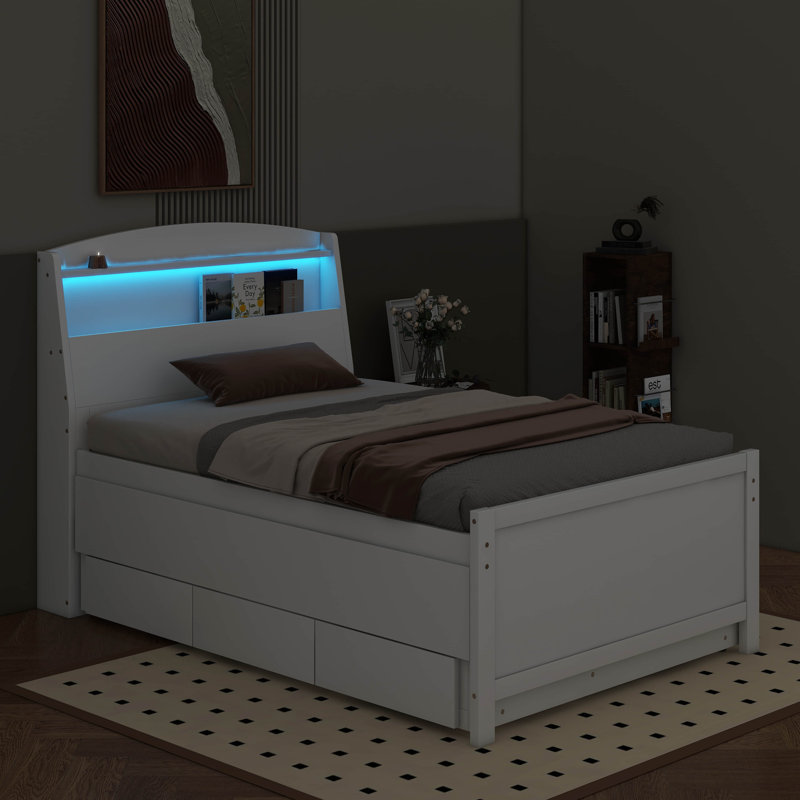 Lit plateforme avec lit gigogne et tiroirs, Lit simple