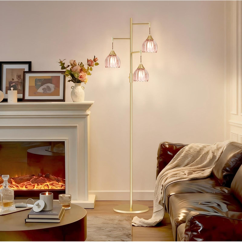 Lampe sur pied avec gradateur Stepless, lampe sur pied en laiton rétro (rose)
