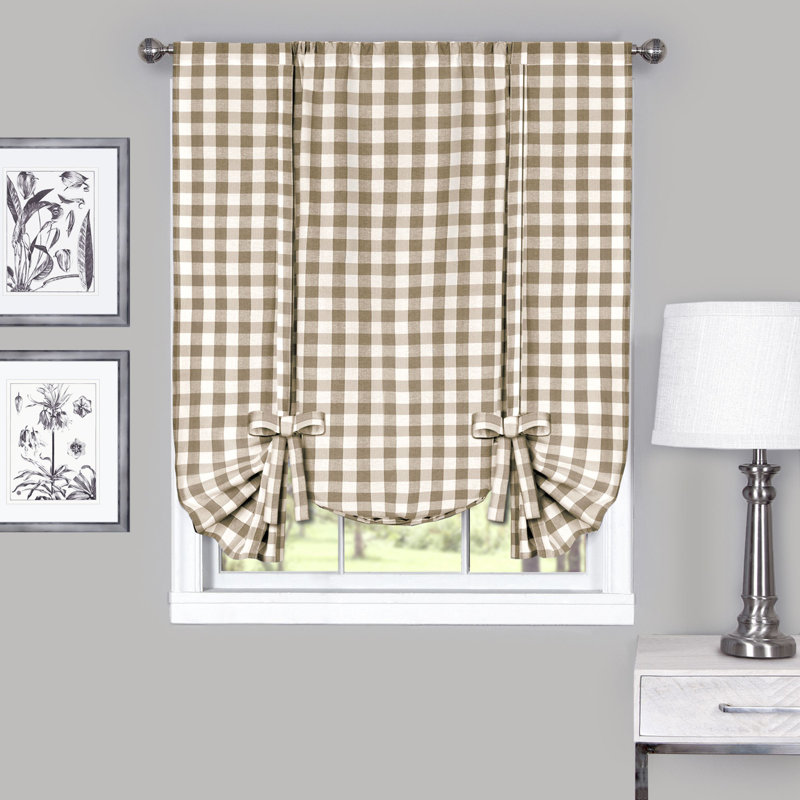 Aerilyn Buffalo Plaid Checkered Gingham Farmhouse Extra Long Window Curtain Panel, Taupe, 42" W x 63" L