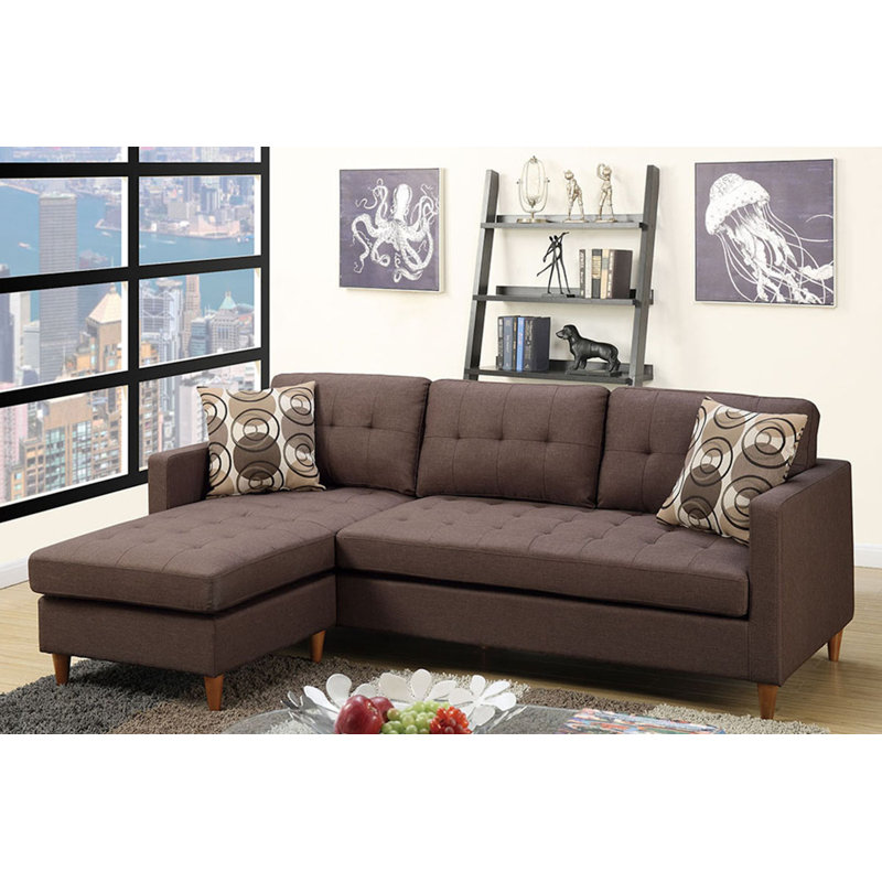 Haskell 86" Wide Reversible Sofa & Chaise, Chocolate Linen Blend