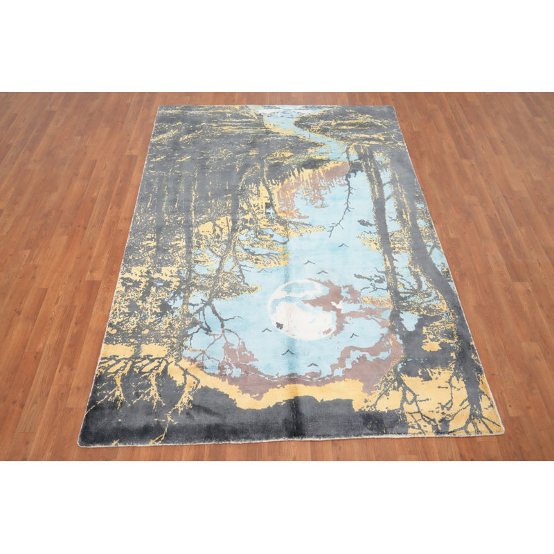 Tapis abstrait mystique forêt clair de lune mystique 6 x 8