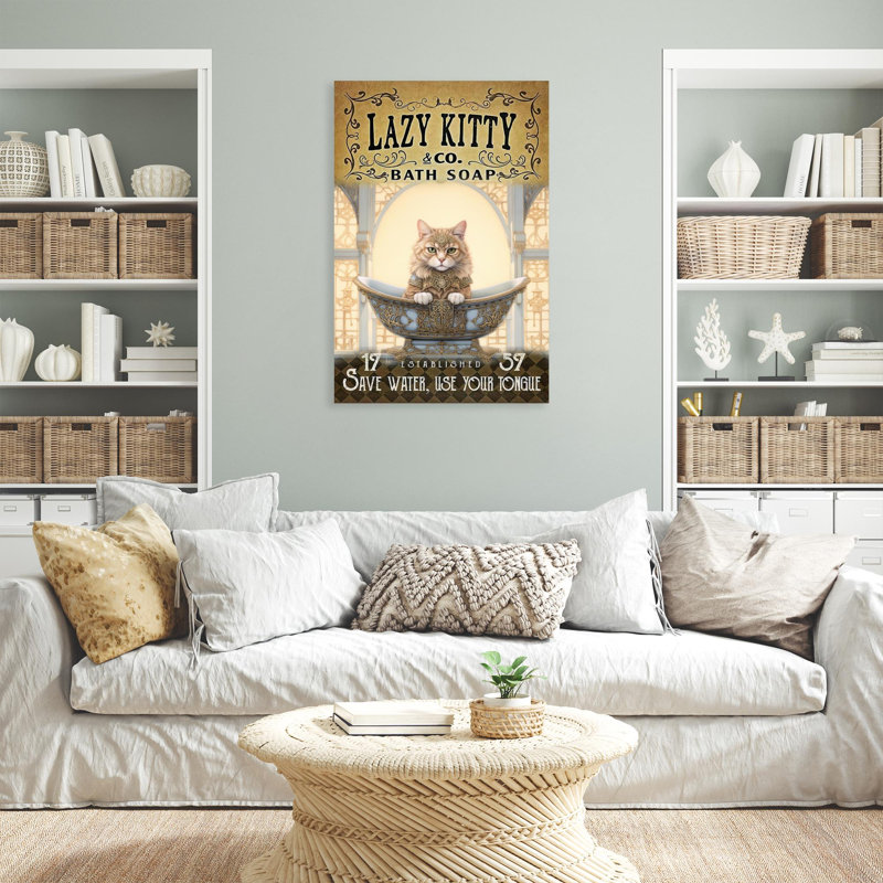 Lazy Kitty Bath Soap 1 - 1 pièce, reproduction d'art graphique sur toile tendue, H 36 po x l 24 po x P 1,25 po