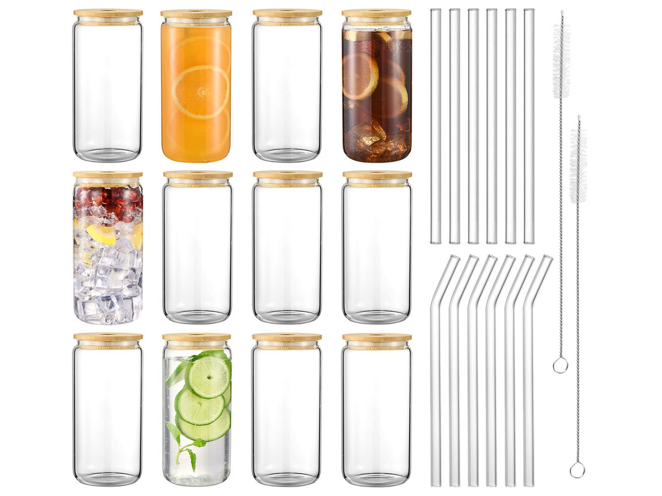 8 Pieces 20oz Drinking Glasses with 8 Pcs Reusable Glass Straw