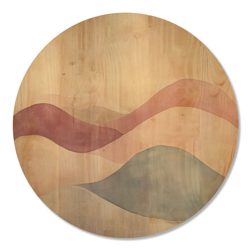 Vagues rose et ardoise - Affiche murale abstraite ronde en bois, Rond 36 po, Rond