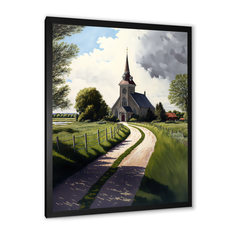 «Winding Path to Church I», reproduction sur toile, H 32 po x l 24 po x P 1 po, Impression noire sur toile encadrée