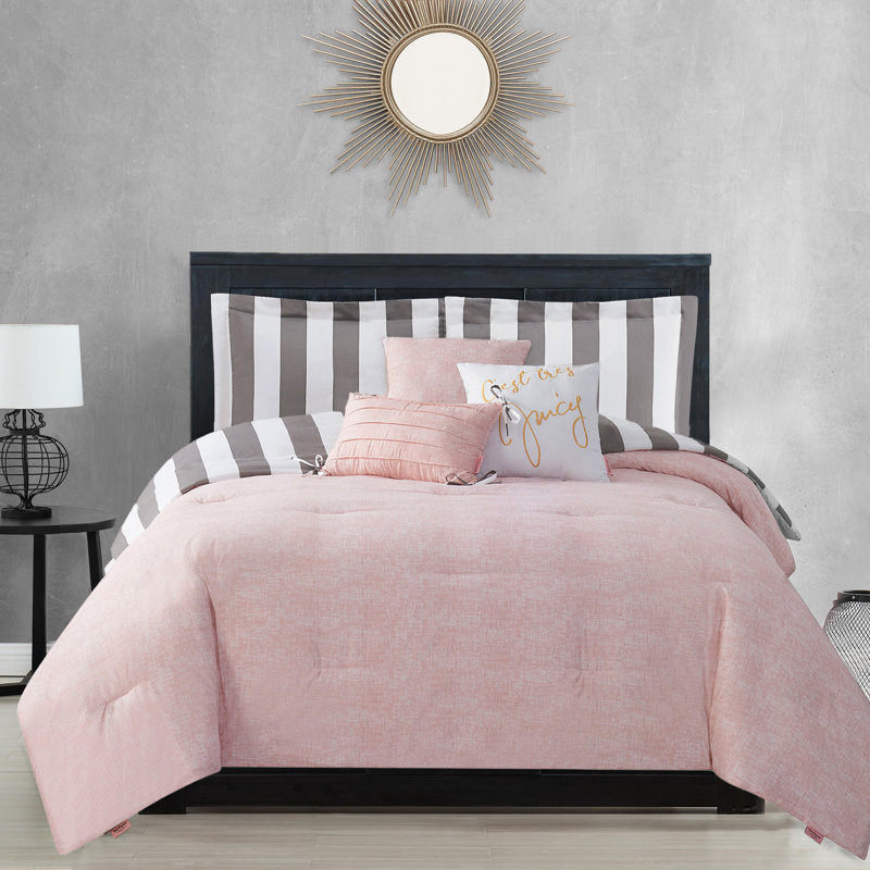 Juicy Couture Cabana Stripe Comforter Sets, Gray/White, Twin/Twin XL Comforter + 1 Sham + 3 Throw Pillows