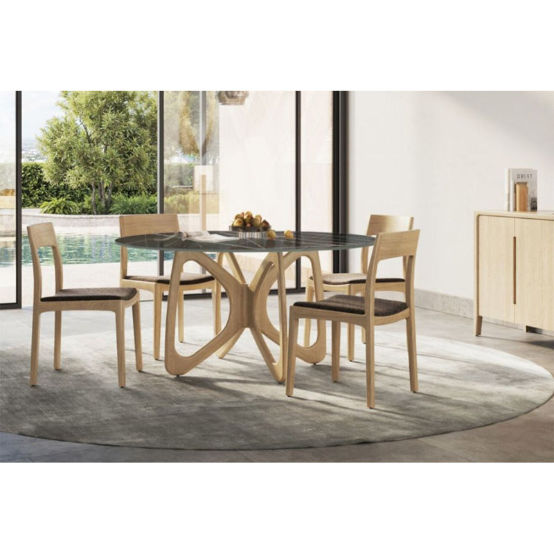 Butterfly Round Dining Table, Black, Natural Oak, 30"H x 60"L x 60"W