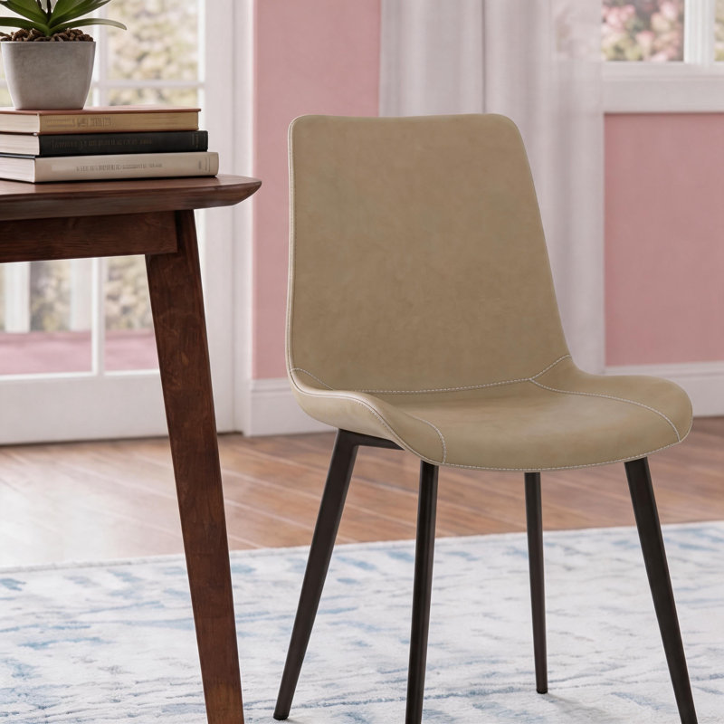 Ensemble de 2 chaises de salle à manger modernes avec siège en similicuir et pieds en métal, Camel Faux Leather
