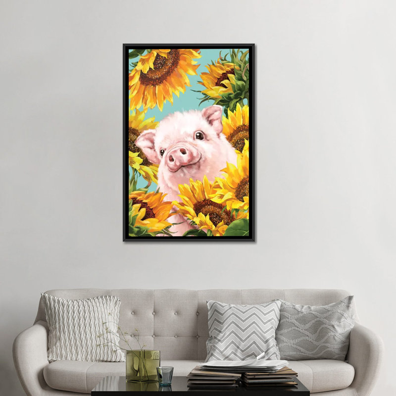 Impression d’art graphique, Pig, H 48 po x l 32 po x P 1,5 po, Toile avec cadre noir, Pas de tapis