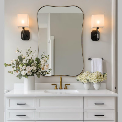 Modern Dual Concave Scalloped Rectangle Bathroom Vanity Mirror | Stainless Steel Frame