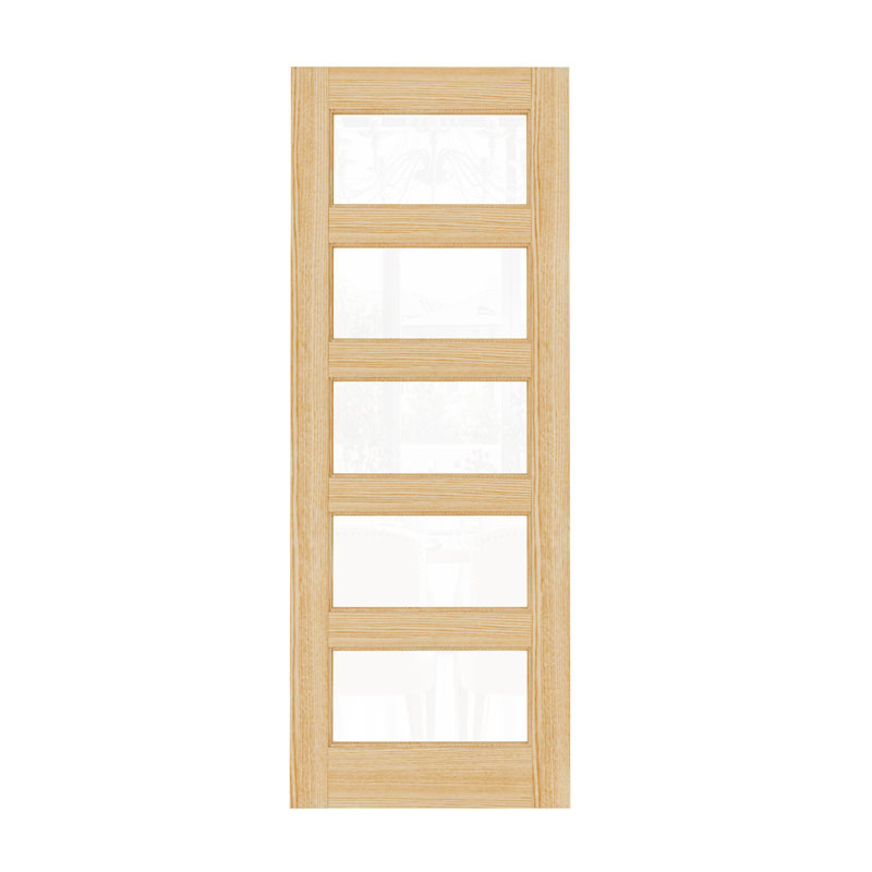32 x 80 Inch Pine Wood Front Door Slab with 5 Lite Clear Double Glazed Glass Slab Only, 32" W x 80" H