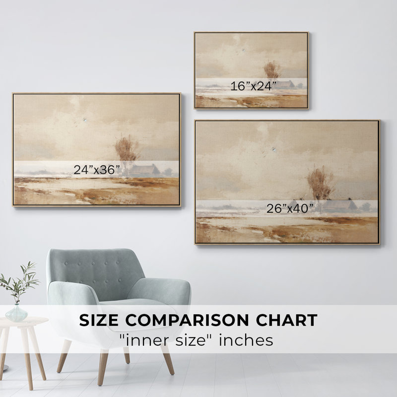 «Vintage Landscape - III» sur toile, H 25 po x l 37 po, Bois naturel