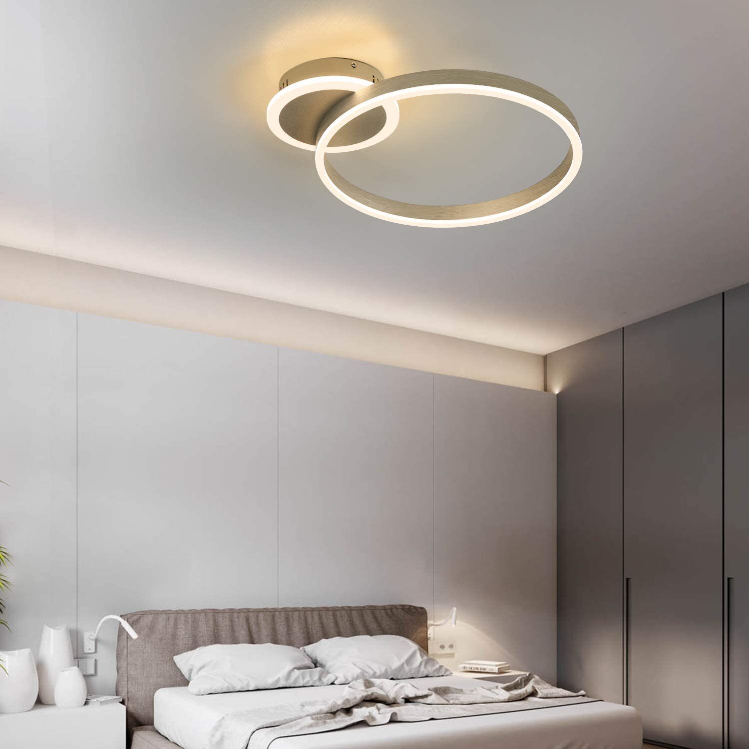 Perspections LED Gold Deckenlampe Dimmbar- Modern 30W 2 Ring Design &  Bewertungen