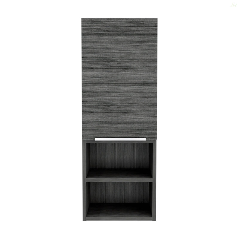 Armoire de salle de bain avec deux tablettes intérieures, deux tablettes extérieures et une porte, Gris