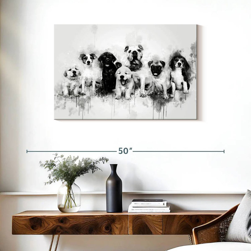 Chiots de chien noir et blanc, H 24 po x l 36 po