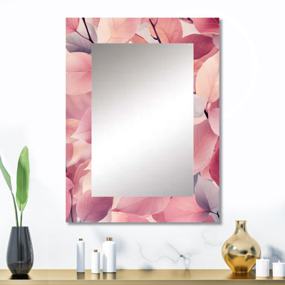 Rose, ombres parmi les feuilles I - miroir à feuilles, miroir mural traditionnel unique, impression sur métal