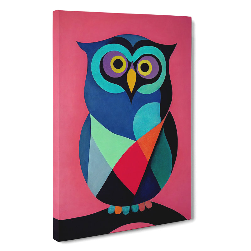 Colourful Abstract Owl No.1 - Wrapped Canvas, 76cm H x 50cm W x 3cm D