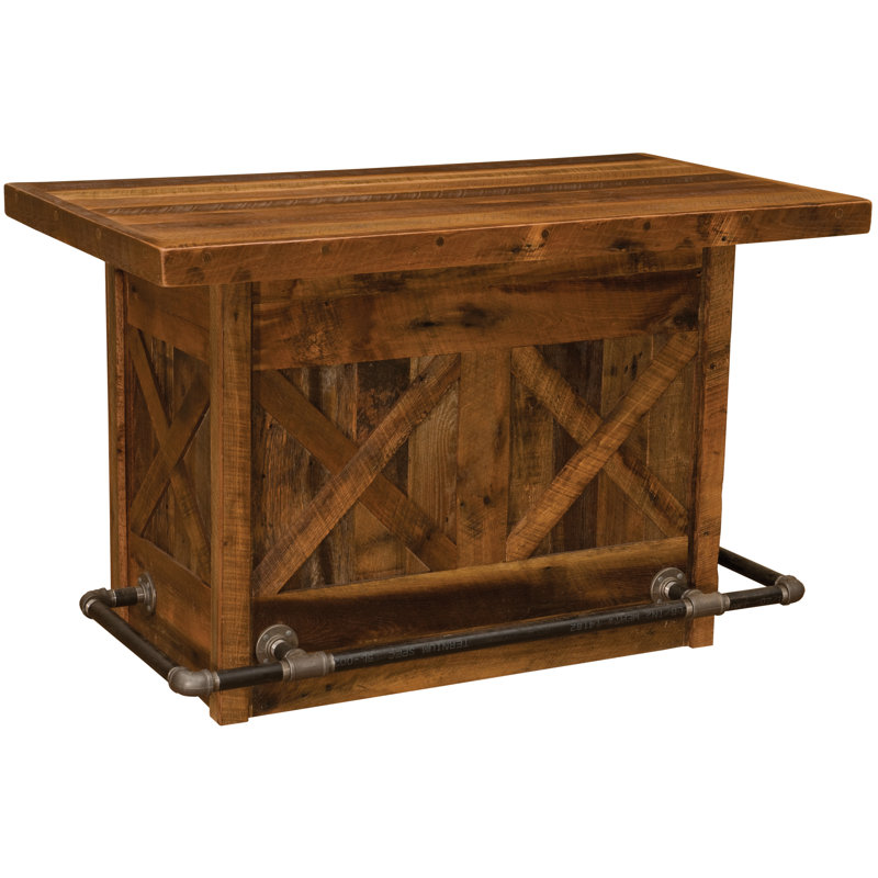 Fireside Lodge Barnwood 5-foot Bar - Artisan Top - Refrigerator Opening on Right, Artisan