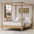 Solid Wood Queen Size Canopy Bed Frame Four Poster Platform Bed With Slats Support, No Box Spring Needed-1537143448