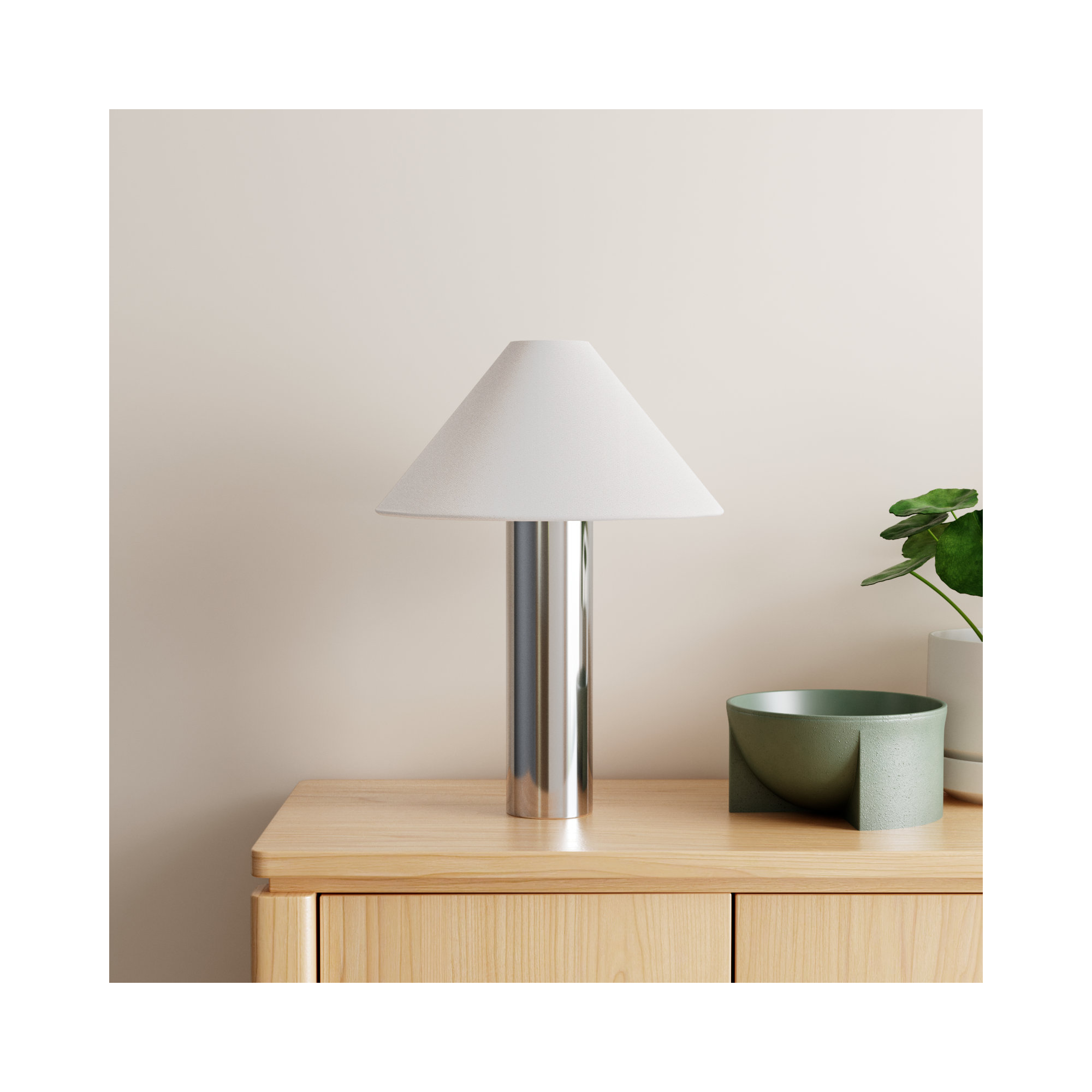 Cheri 20.5 Inch Chrome/White Metal Table Lamp, Oatmeal