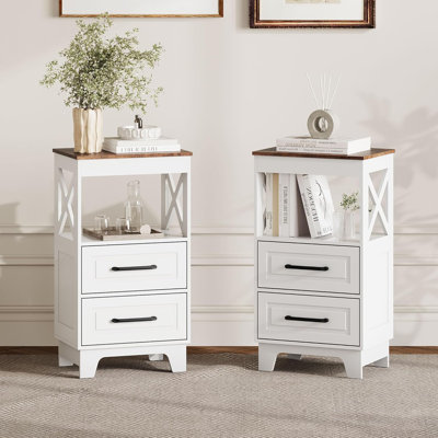 16.5" Wide 2-Drawer Nightstand with Open Shelf