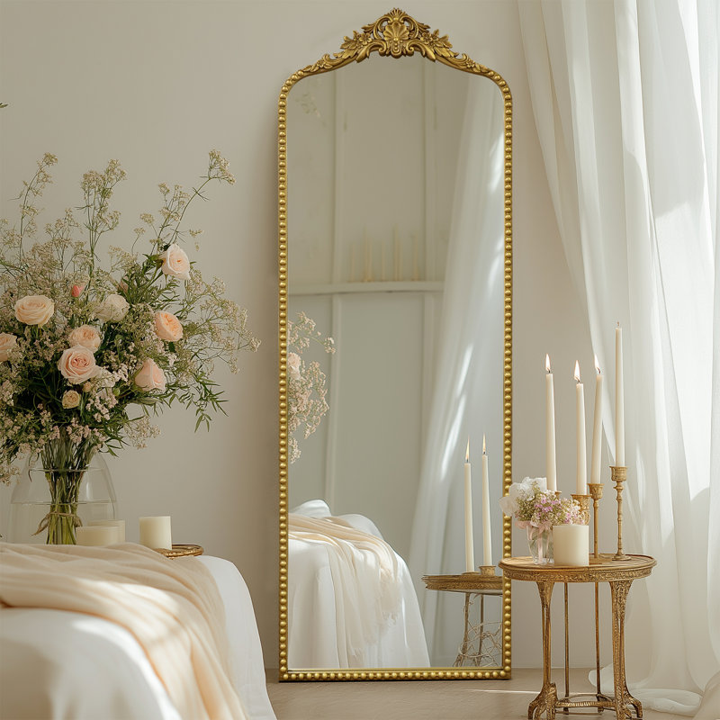 Arched Antique Ornate Full Length Floor Mirror /Free Standing,22x65 inch,Vintage Gold, 65" x 22", Vintage Gold