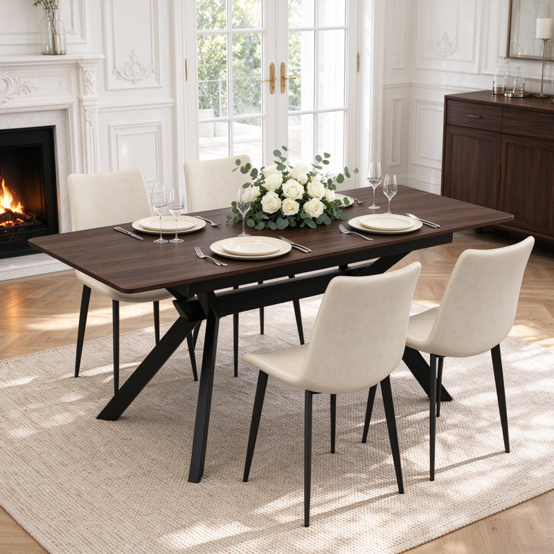 Ensemble de table à manger extensible 5 pièces (55" à 71") pour 4 personnes, comprenant une table rectangulaire et 4 chaises.
