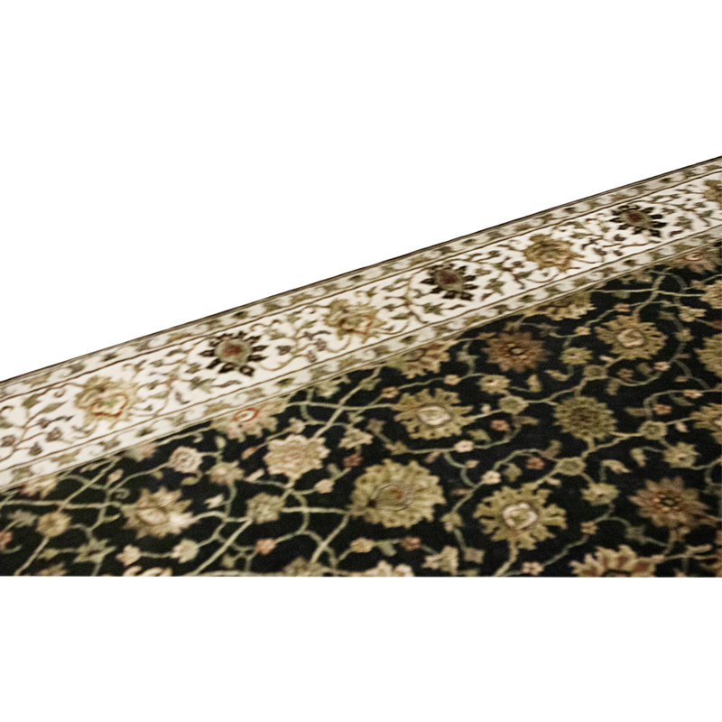 Tapis noir et beige noué à la main de haute qualité