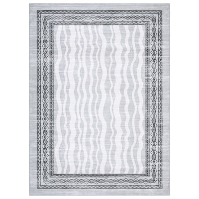 Tapis moderne à bordure - à poils courts, tapis lavable - résistant aux marques, parfait pour le salon, la chambre à coucher, la salle à manger, la salle de jeux, le bureau personnel - grand 8 x 10 pi (244 x 305 cm)