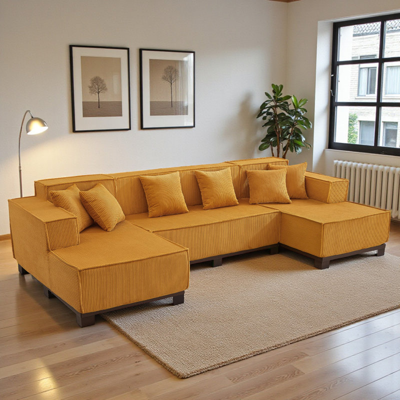 Canapé modulaire en U Corduroy, Velours côtelé orange