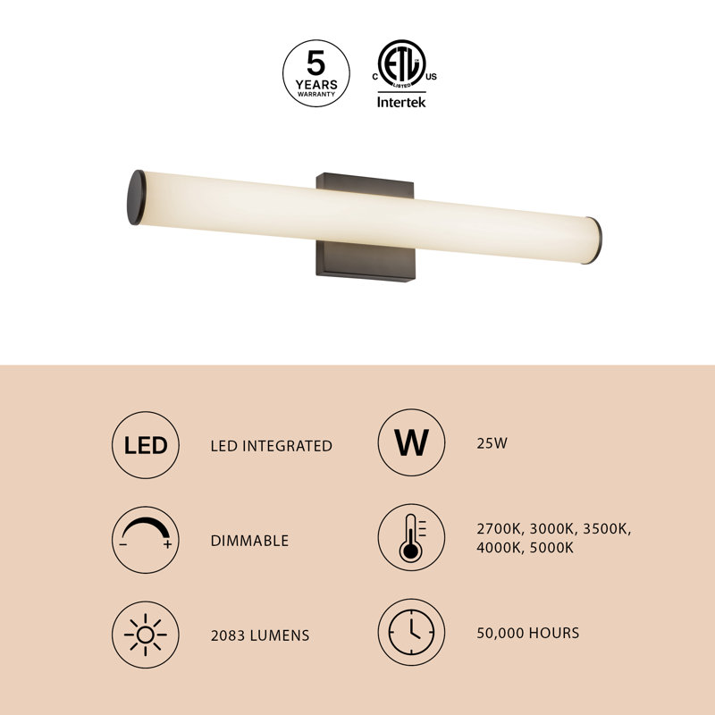 Rico 24-in Black dimmable LED Wall Sconce, Nickel