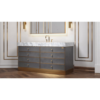 Intérieur en bois de noyer massif toscan moderne avec comptoir en cuir gris et marbre de quartz 60 po