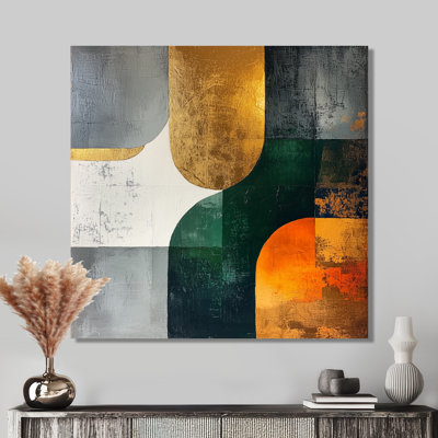 Nuallan géométrique or vert et gris forme pure I - art géométrique abstrait