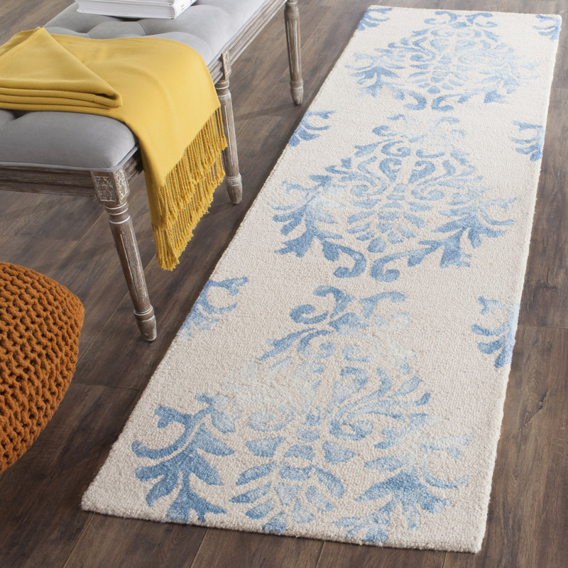 Oakton Hand Tufted Wool/Cotton Geometric Rug in Blue, Runner 2'3" x 8'