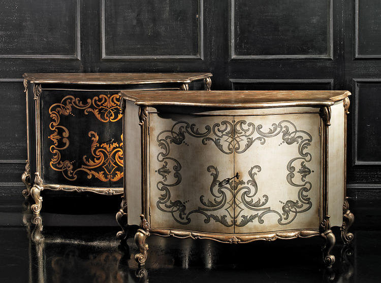 Handpainted Buffet Table, Antique Black