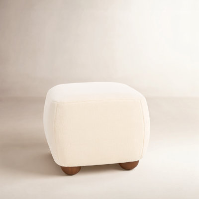 Rectangular Boucle Ottoman with Solid Wood Legs
