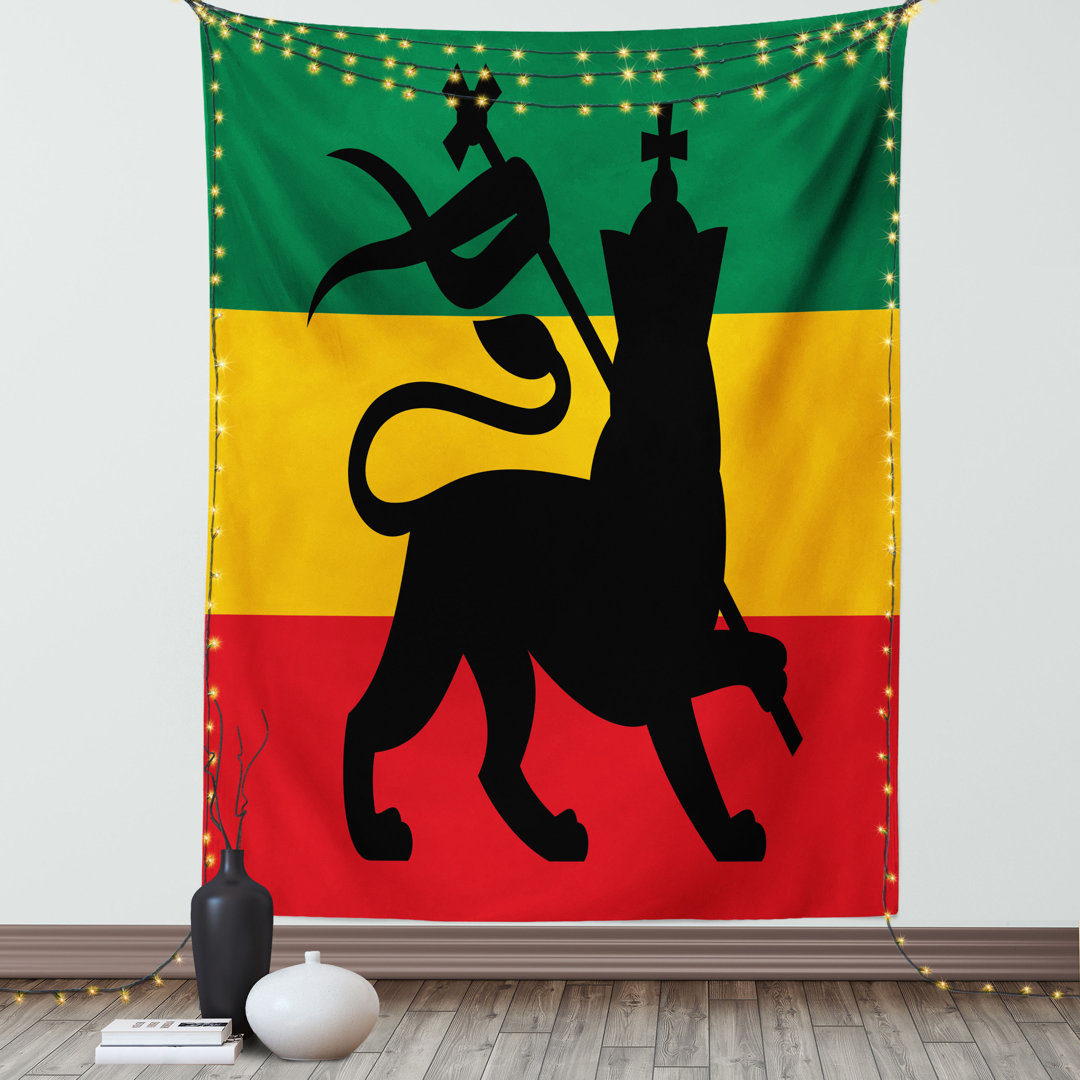 Wandteppich, Judah Lion Reggae Flagge, Rasta, Gelb Schwarz