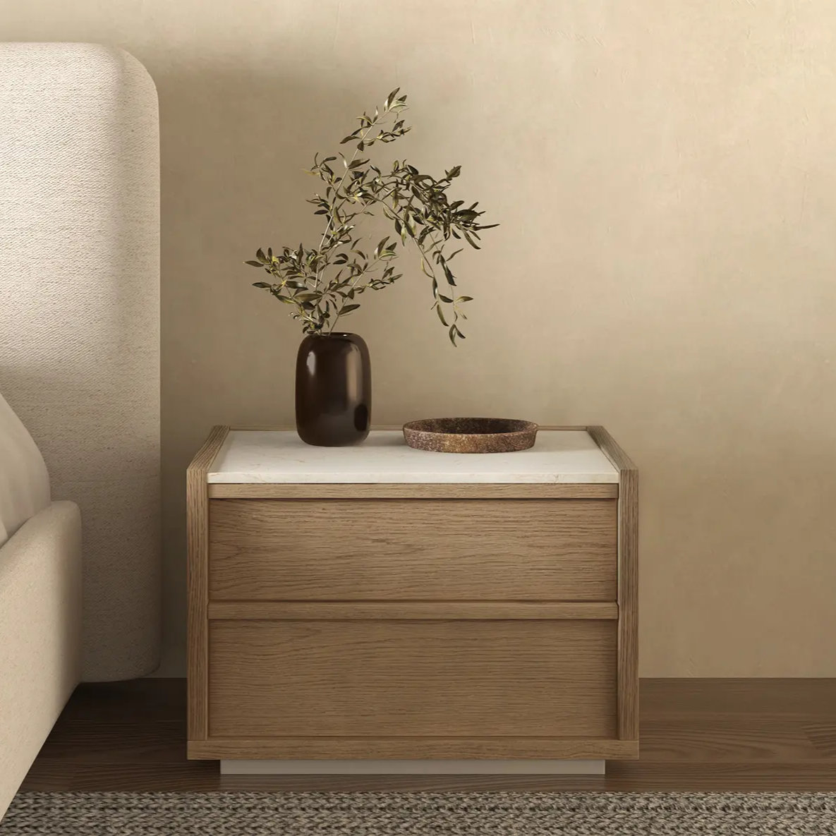 Brookline Acacia Nightstand, Light Rosa/Oak