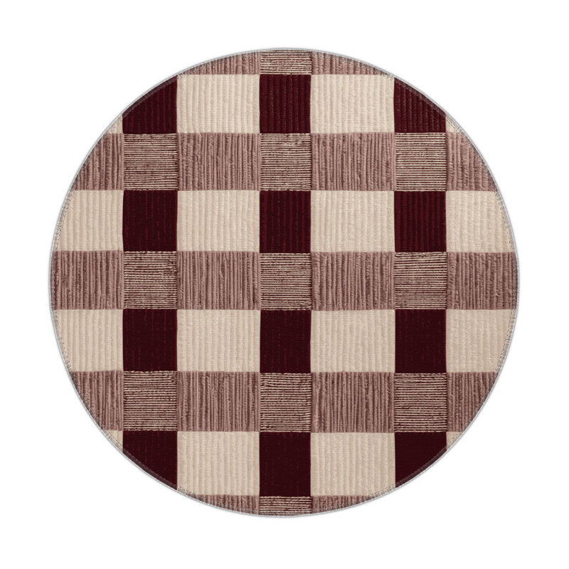 Tapis d'intérieur et d'extérieur à carreaux brun, Rond 5 pi