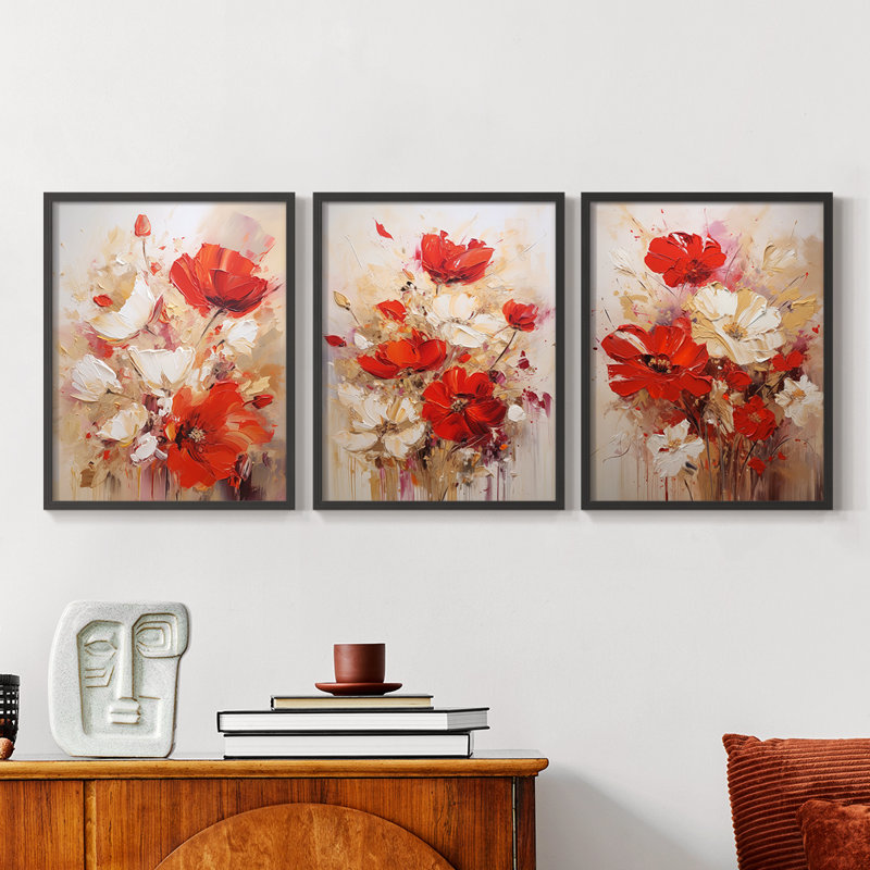 Floral Study Series XCVII -Set de 3 estampes numériques giclées -Prêt à accrocher, Noir, noir, noir, noir, H 28 po x l 66 po