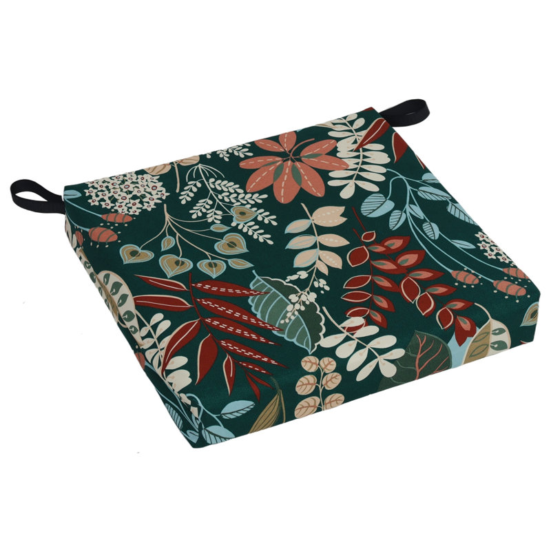 Outdoor 3'' Dining Chair Seat Cushion, Green Floral