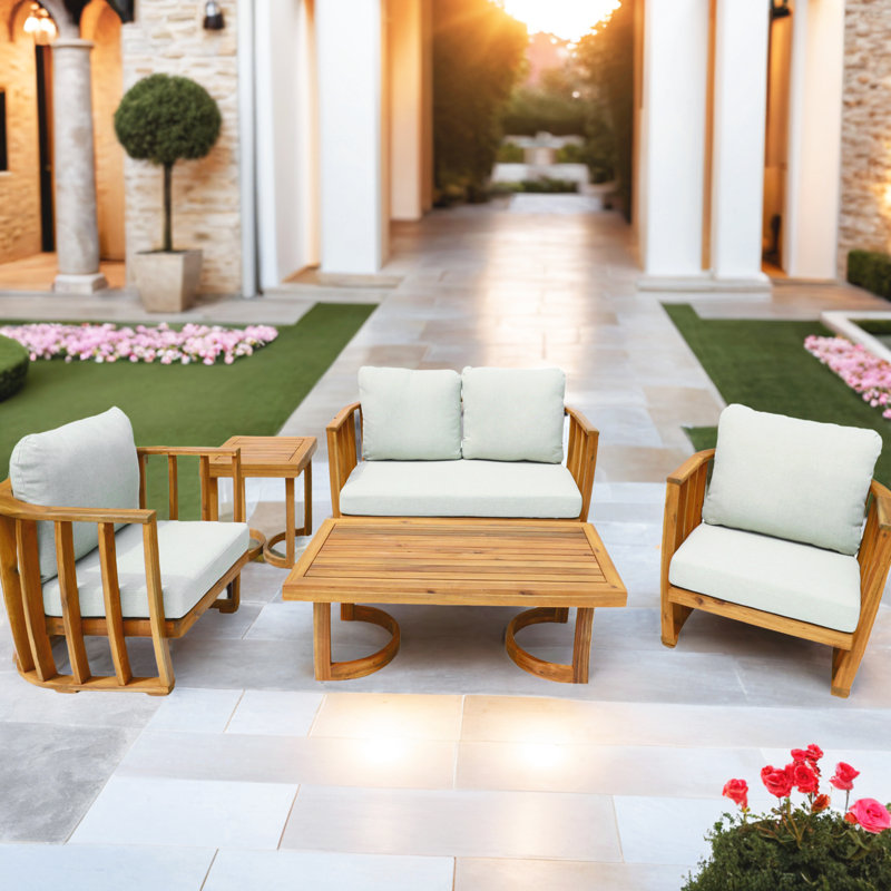 Helga 5 - Piece Acacia Wood Patio Outdoor Conversation Set With Cushions