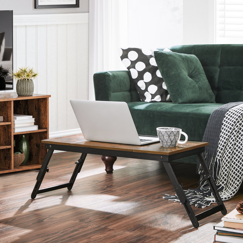 Bureau d'ordinateur portable, plateau pour le petit-déjeuner du canapé-lit, plateau inclinable réglable, brun foncé rustique