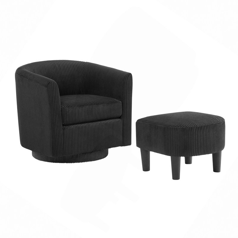 Upholstered Chair With Ottoman, White Fabric