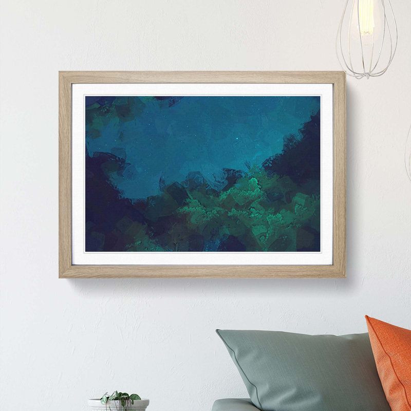 Stars over a Forest in Canada - Picture Frame Graphic Art Print, 48cm H x 65cm W x 2cm D, Oak Framed