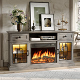 Fireplace TV Stand For TVs Up To 65'' With Electric Fireplace Included, Modern TV Console Cabinet, Wood Entertainment Center With LED Light, 2 Drawers, 2 Cabinets