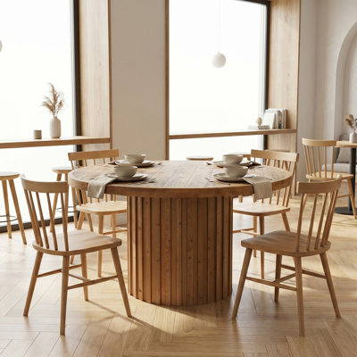 47" Dining Table, Round Dining Room Table for 4, Solid Wood+MDF