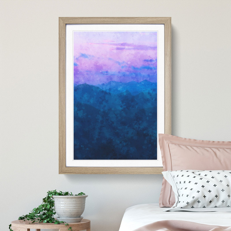View of a Mountain Range - Picture Frame Painting Print, 63cm H x 45cm W x 2cm D, Oak Framed
