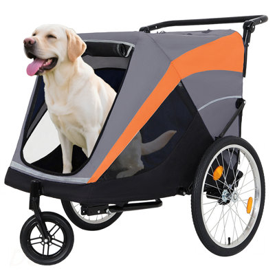 Remorque de vélo 2 en 1 et chariot à poussoir pour animaux de compagnie - attache amovible, roues à dégagement rapide et sac de rangement en dessous, peut supporter jusqu'à 100 lb