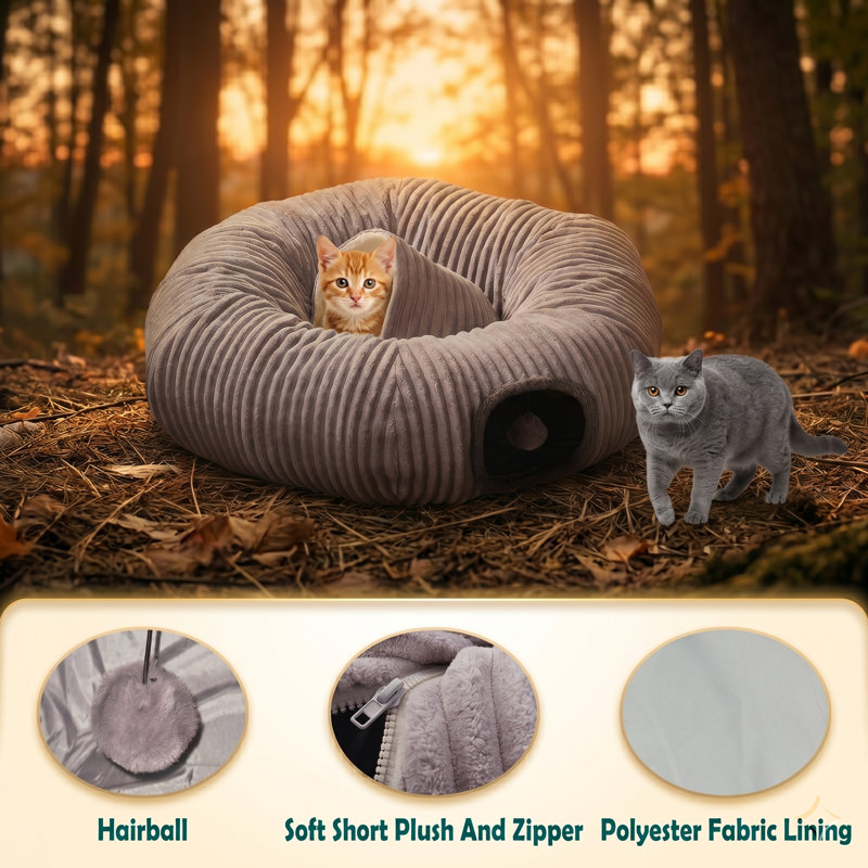 Lit tunnel Cat Donut avec coussin circulaire lavable et tente occultante, cachette multifonctionnelle pour chatons, chiots, lapins, furets